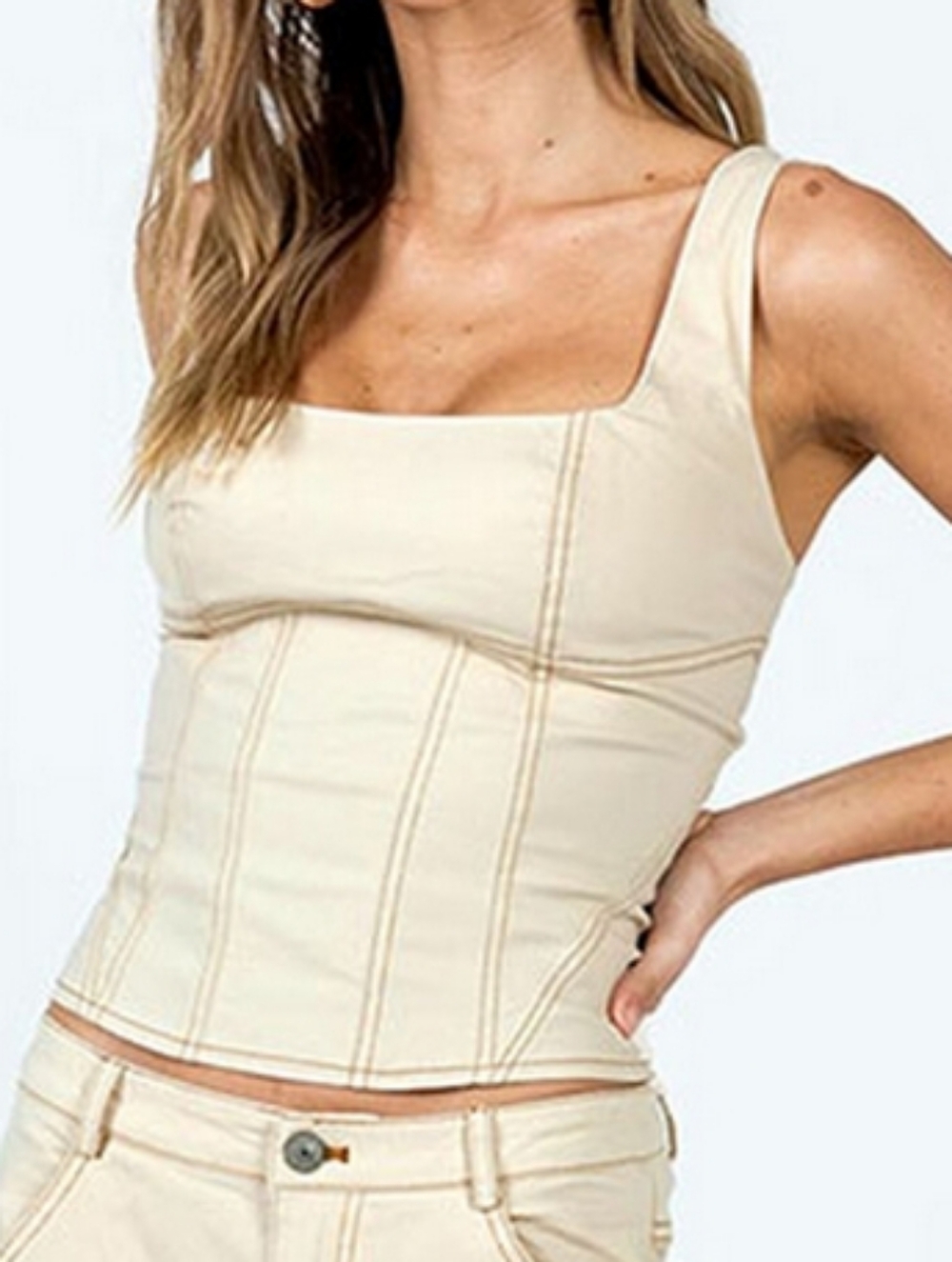 Princess Polly Phena Contrast Corset Top Cotton Beige Sz 8 (6)